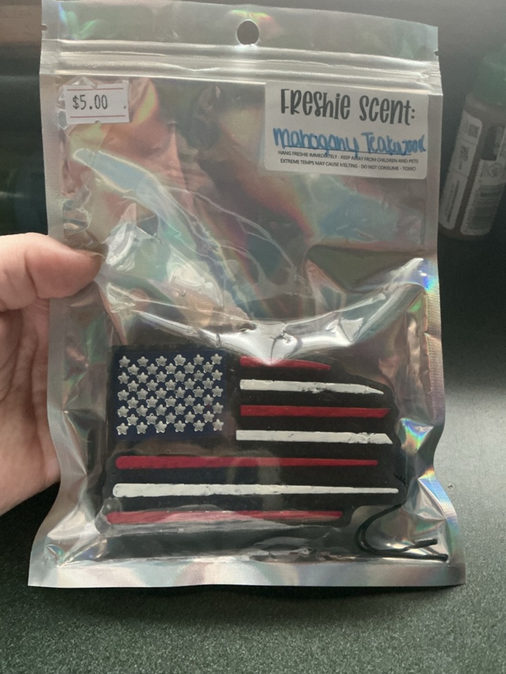 Distressed American Flag Car Freshie— Mahogany Teakwood